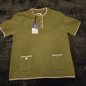 Tuckernuck Olive Green Crewneck Sweater with Button Accents size XS